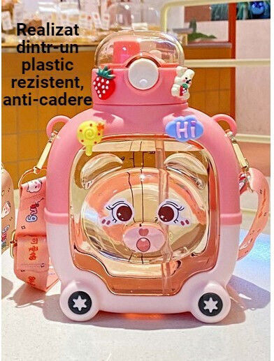Alista Home Sticlă Pentru Copii Din Plastic Cu Pai Antivărsare Roz 1000ml