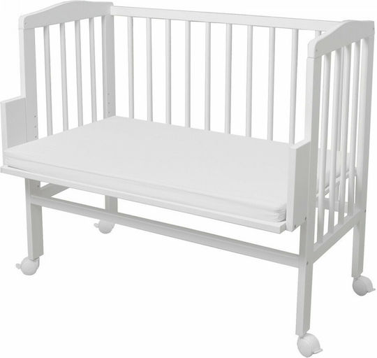 Waldin Babywiege mit Matratze und Rädern Weiß