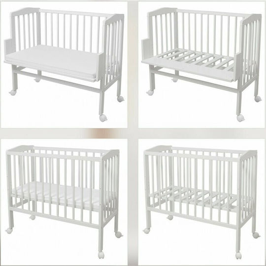 Waldin Cradle Playpen with Mattress and Wheels White