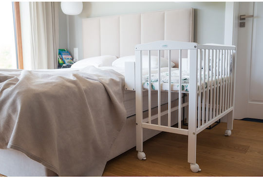 Waldin Cradle Playpen with Mattress and Wheels White