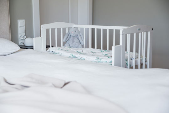 Waldin Cradle Playpen with Mattress and Wheels White
