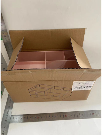 Cutie de Depozitare pentru Birou Alista Home Organizator pentru Machiaj și Papetărie Cosmetice 2 Sertare Compartimente Multiple Model Iepuraș Plastic 27.5x15.5x12 Cm Roz