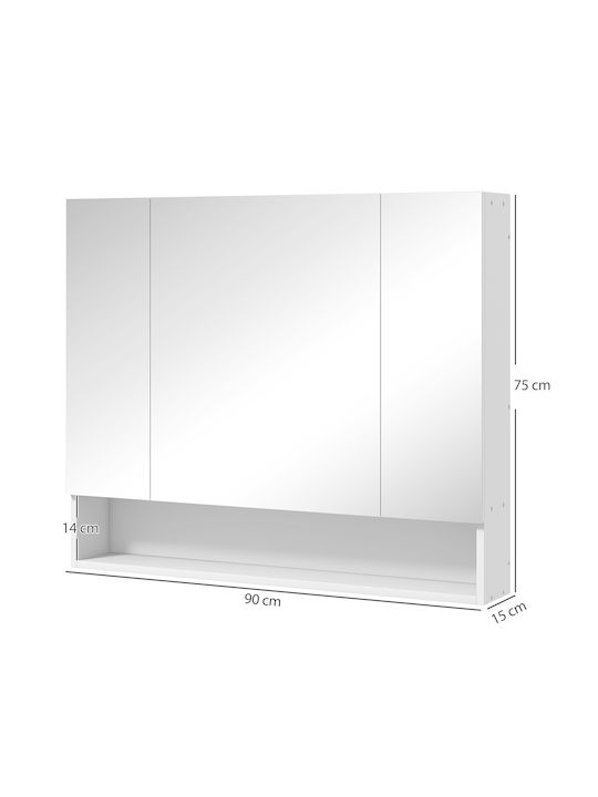Kleankin Καθρέπτης Μπάνιου από MDF με Ράφι & Ντουλάπι 90x15cm Λευκός