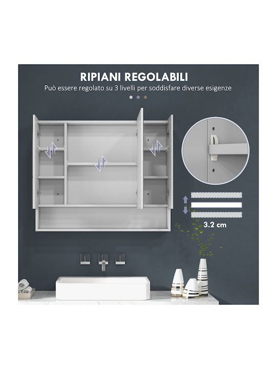 Kleankin Καθρέπτης Μπάνιου από MDF με Ράφι & Ντουλάπι 90x15cm Λευκός