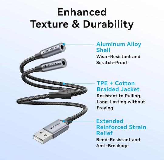 Vention USB 2.0 Cable USB-A male - 3.5mm female Γκρι 0.25m CVHHC