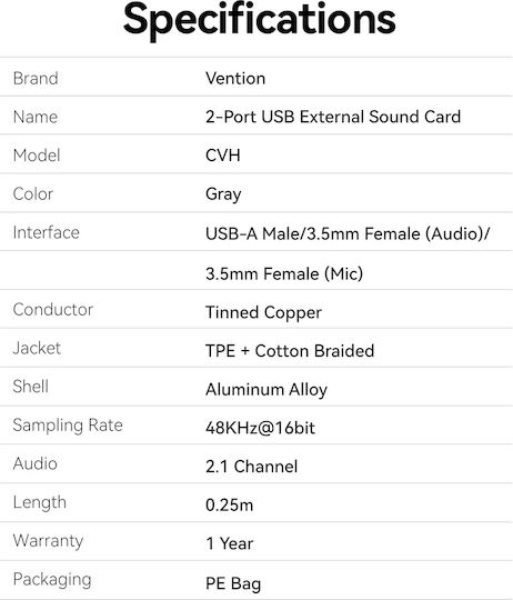 Vention USB 2.0 Cable USB-A male - 3.5mm female Γκρι 0.25m CVHHC