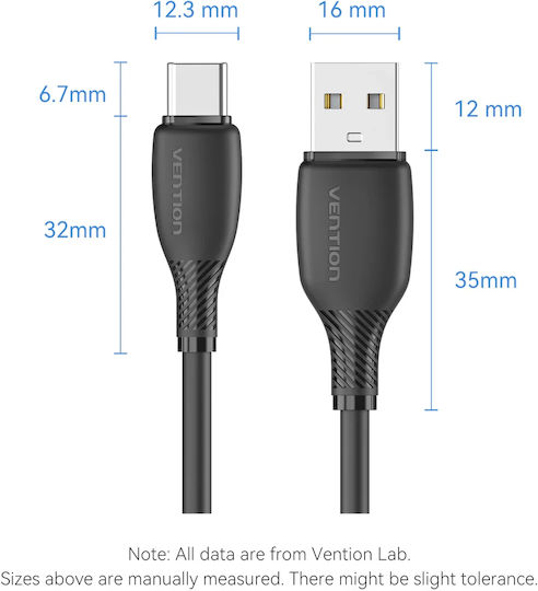 Vention Male USB 2.0 Cable USB-C male - USB-A 18W Μαύρο 0.25m CTWBC