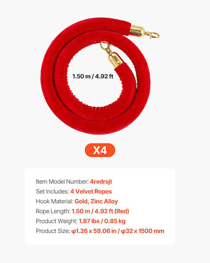 Vevor Red Rope 1.5m GLZSSPJ5FTJGXONGL001V0