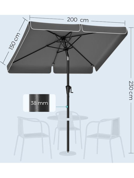 Umbrella Floor Square Metal Gray 1.5x1.5m