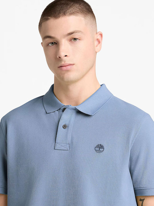 Millers River Pique Polo Herrenbluse Kurzarm Blau