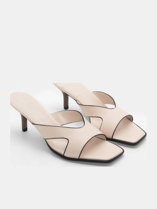Mules With High Heel In Beige Colour