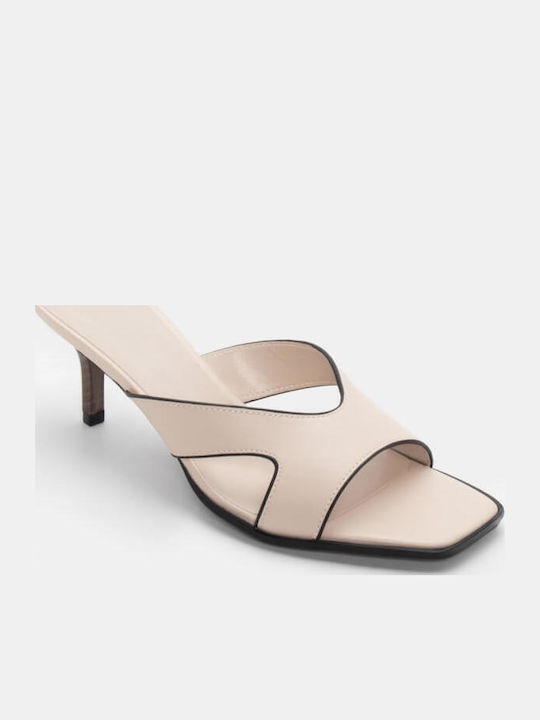 Mules With High Heel In Beige Colour