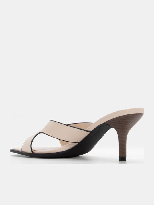 Mules With High Heel In Beige Colour