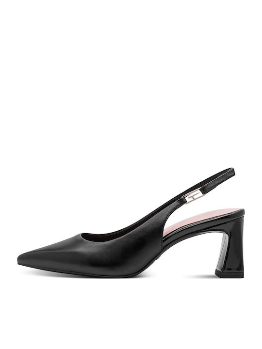 Leather Heels with Strap & Medium Heel Black