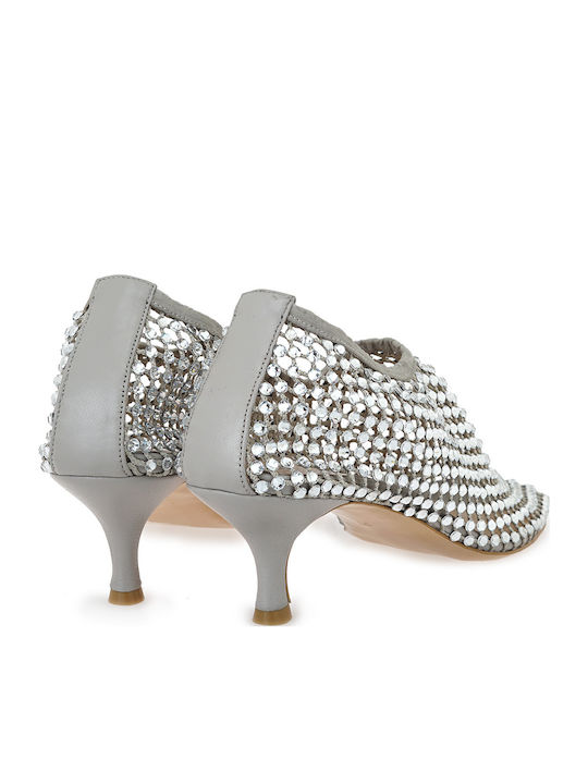 Leather Heels with Medium Heel Silver