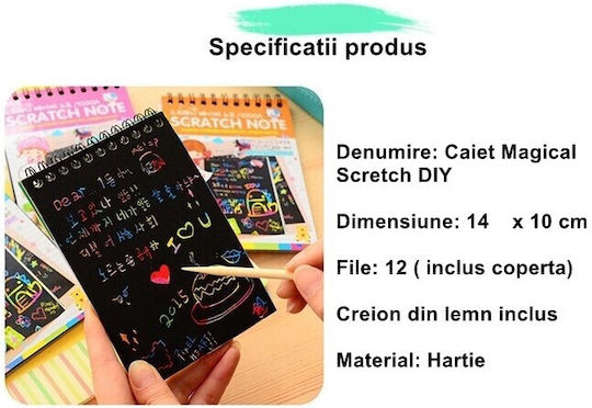 Alista Home Caiet De Carduri De Zgarieturi Diy Magic Carduri Negre 12 Foi Creion Din Lemn Curcubeu 14 X 10 Cm Galben