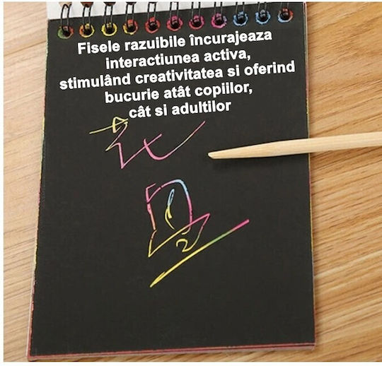 Alista Home Caiet De Desen Scratch-Off Diy Magic Scratch 12 Foi Creion Din Lemn Curcubeu Cărți Negre 14.2 X 9.8 Cm Portocaliu