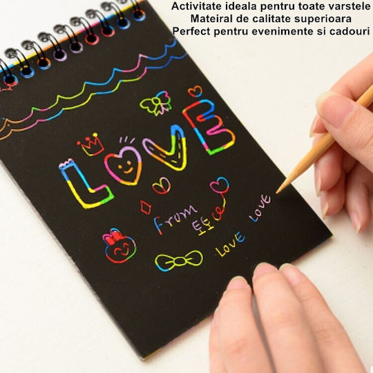 Alista Home Caiet De Desen Scratch-Off Diy Magic Scratch 12 Foi Creion Din Lemn Curcubeu Carduri Negre 14 X 10 Cm Roșu