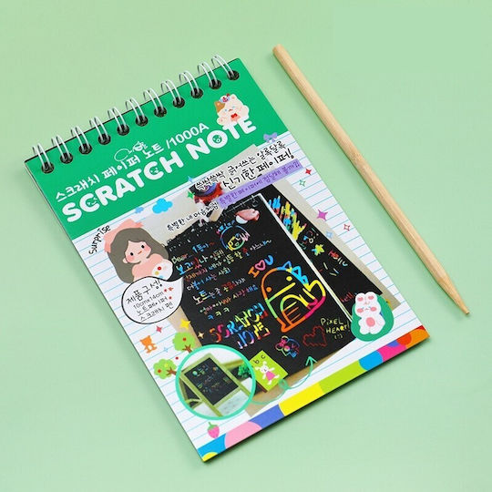 Carnet De Desen Scratch Alista Home Diy Magic Scratch 12 Foi Creion Din Lemn Curcubeu Cărți Negre 14 2 X 9 8 Cm Verzi