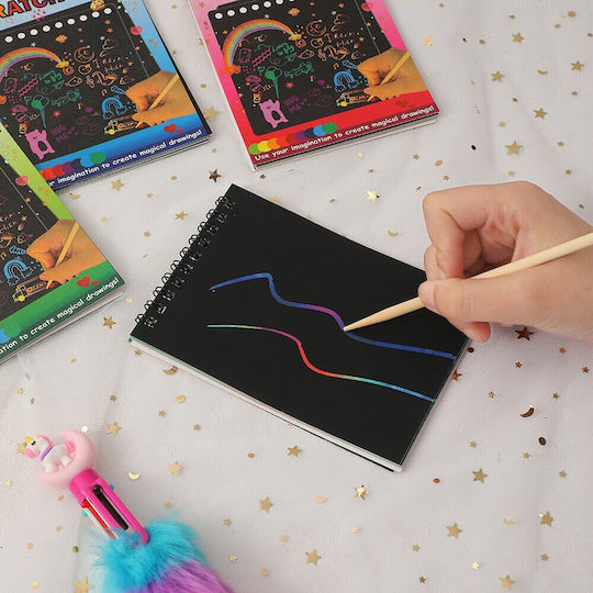 Alista Home Notebook Cu Carduri De Zgarieturi Diy Magic 12 Foi Creion Din Lemn Curcubeu Carduri Negre A5 Multicolor