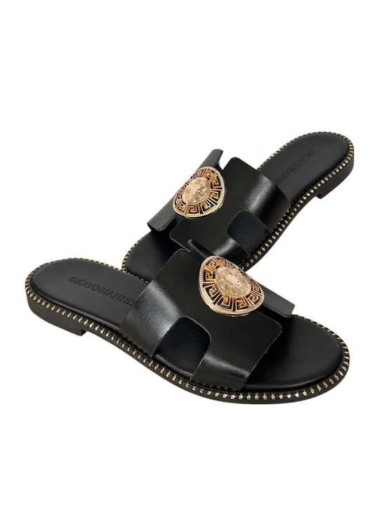 Leather Women's Flat Sandals Black