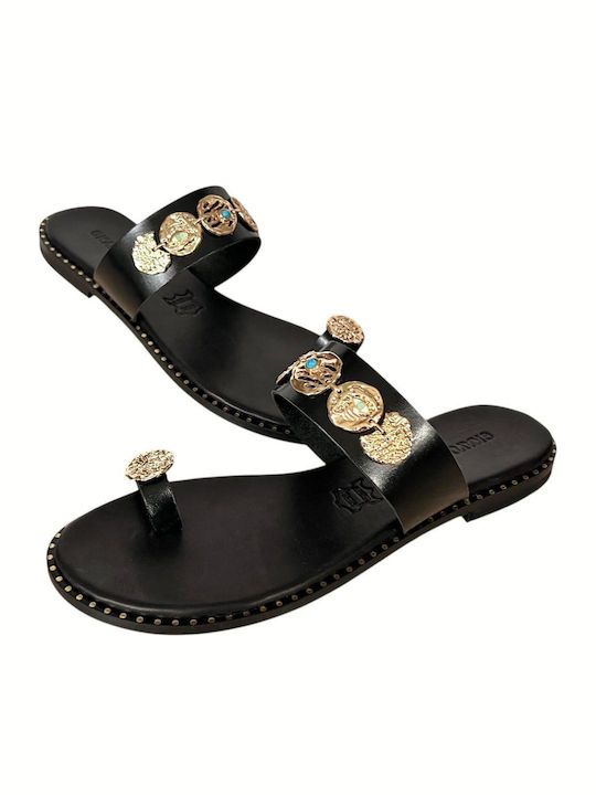 Leather Women's Flat Sandals Black