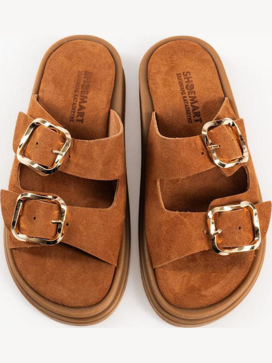 Δερμάτινα Γυναικεία Σανδάλια Flatforms Ταμπά