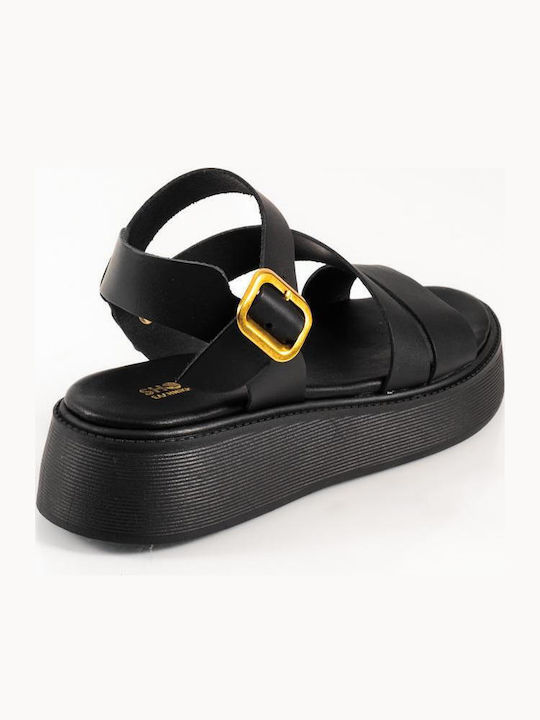 Leather Women's Flat Sandals Flatforms Black