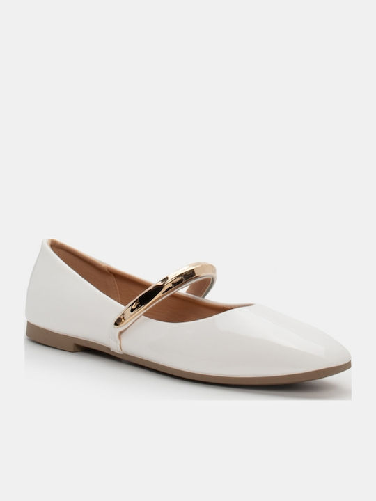 Women's Pointed Toe Ballerina Shoes With Strap In White Colour