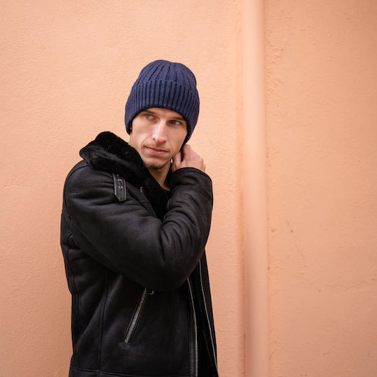 Мъжка Плетена Шапка Beanie в Син Цвят