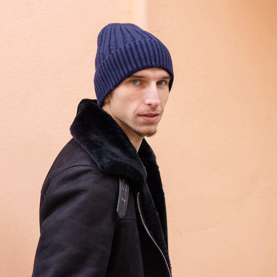 Мъжка Плетена Шапка Beanie в Син Цвят