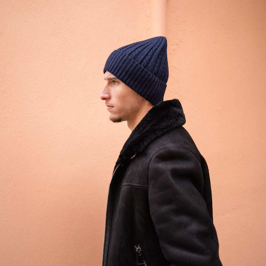 Мъжка Плетена Шапка Beanie в Син Цвят