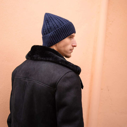 Мъжка Плетена Шапка Beanie в Син Цвят
