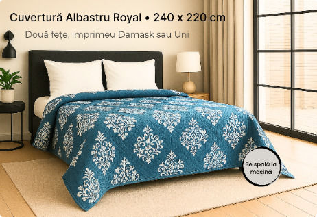 Cuvertură Pat Dublu Royal Blue Damasc 220x240cm