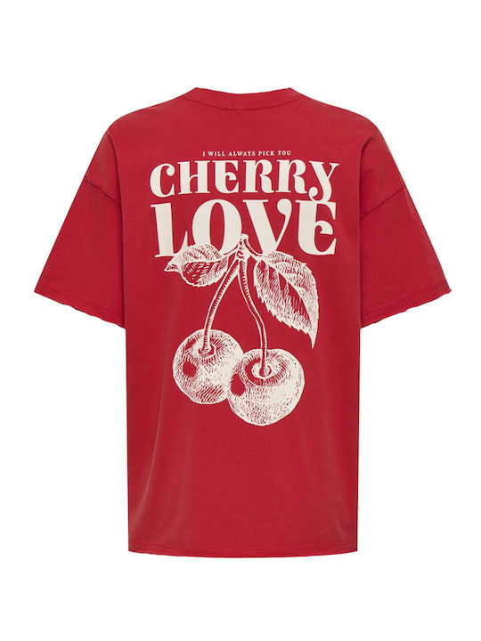 Only Damen Oversized T-Shirt Rot-Weiß Only Damen Oversized T-Shirt Rot-Weiß