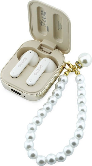 Guess Pearl Strap Earbud Bluetooth Handsfree Headphones with Sweat Resistance and Charging Case Beige