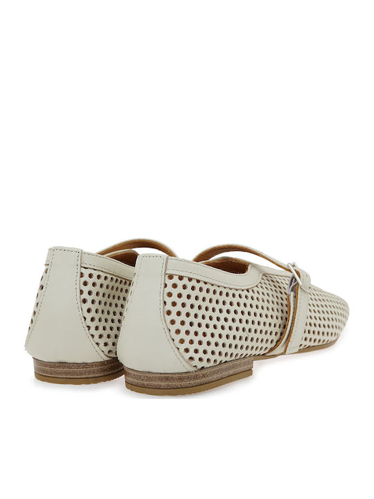 Leather Women's Ballerina Shoes In White Color