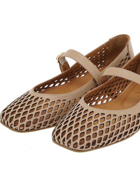 Leather Women's Ballerina Shoes In Pink Color