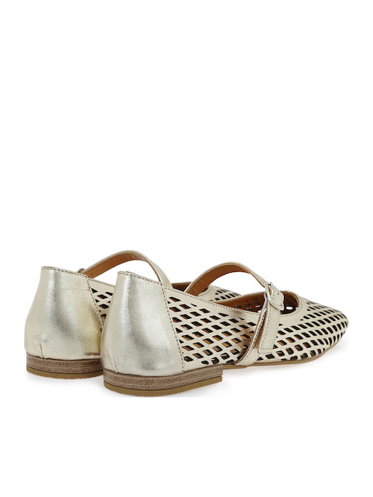 Leather Women's Ballerina Shoes In Gold Colour