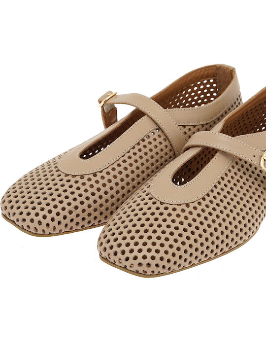 Leather Women's Ballerina Shoes In Pink Color