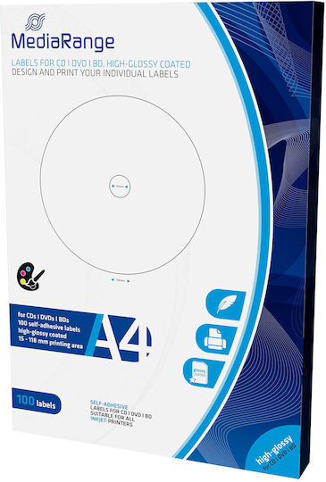 MediaRange 100 Self-Adhesive Round A4 Labels 210x297mm
