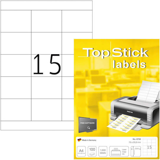 Topstick 1500 Αυτοκόλλητες Ετικέτες Α4 Ορθογώνιες 70x50.8mm