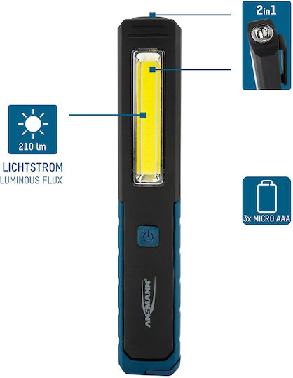 Ansmann Rechargeable Flashlight LED IP20 Dual Function with Maximum Brightness 210lm WL450R Black