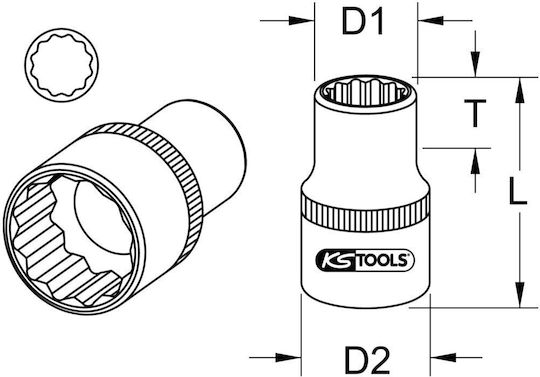 Ks Tools Карудаки с Каре Приемник 1/2" Диаметър 22mm 1бр