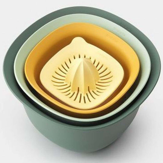 Brabantia Tasty Mixing Bowls 3.2L 1.5L Colander 2.4L Juicer Measuring Jug 0.5L Set 5 Pieces 100% Recyclable Plastic