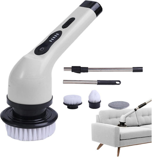 Perie Electrică de Curățare Alista Home pentru Faianță Baie Bucătărie 25x20x9,5 Cm 6 Capete Detașabile Mâner Telescopic 84-127cm Încărcare Usb Tip C Rotire 360 Grade 3000 Mah Culoare Alb