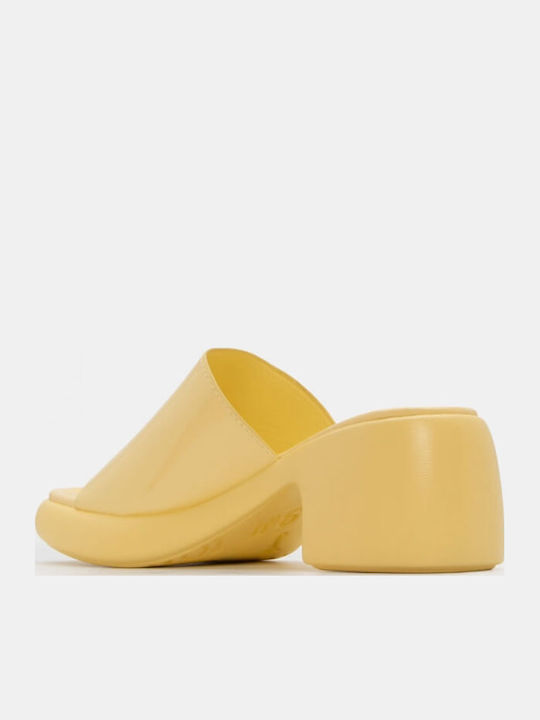 Women's Mules with High Heel in Yellow Color