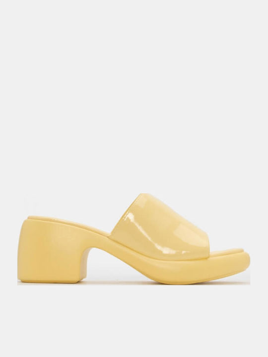 Women's Mules with High Heel in Yellow Color