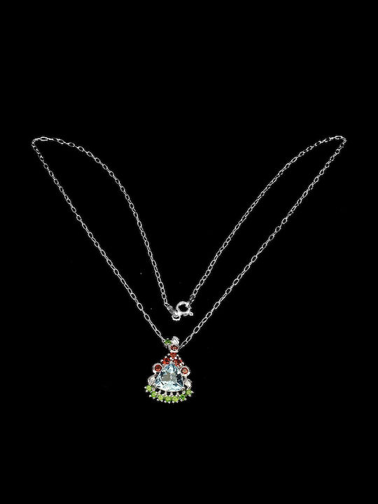 Silver Necklace Sky Blue Topaz Garnets Diopsides