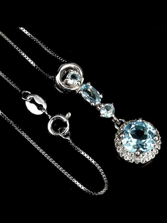 925 Silver Necklace Delicate Natural Sky Blue Topazes White Topazes